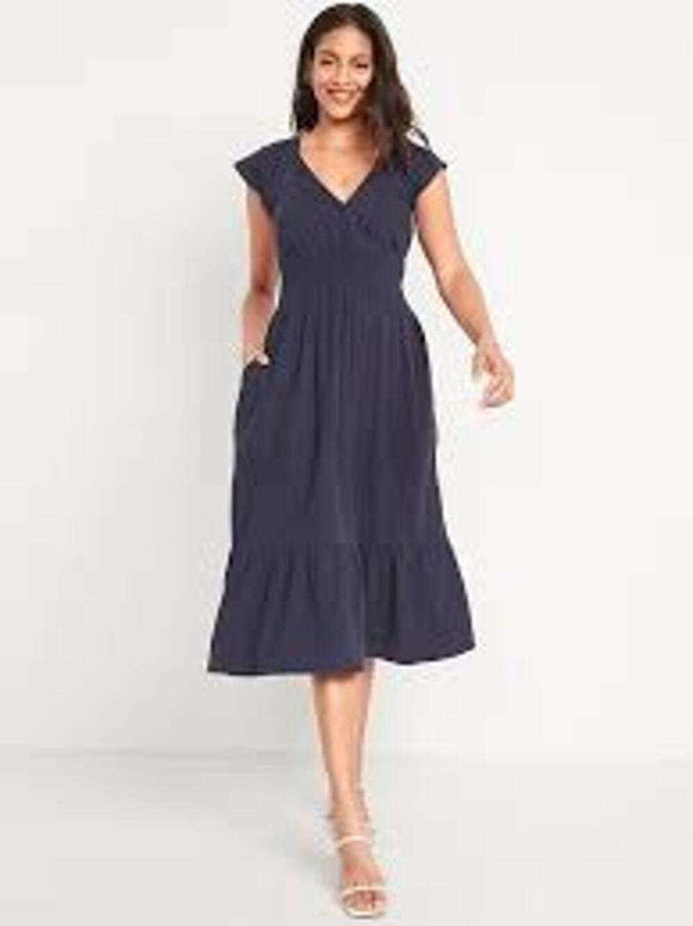 OLD NAVY Waist Defined Midi Dress FEMININE ROMANTIC NWT Smocked Small S Black